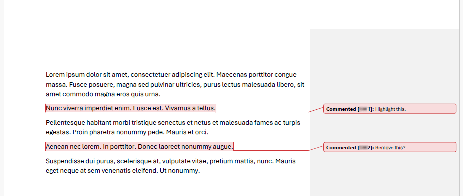 Adobe PDF showing comments from Word